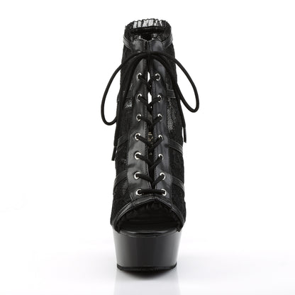 6" Heel, 1 3/4" PF Lace Up Open Toe Open Back Bootie (Pleaser DEL696LC/BM/M)