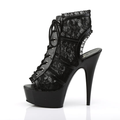 6" Heel, 1 3/4" PF Lace Up Open Toe Open Back Bootie (Pleaser DEL696LC/BM/M)