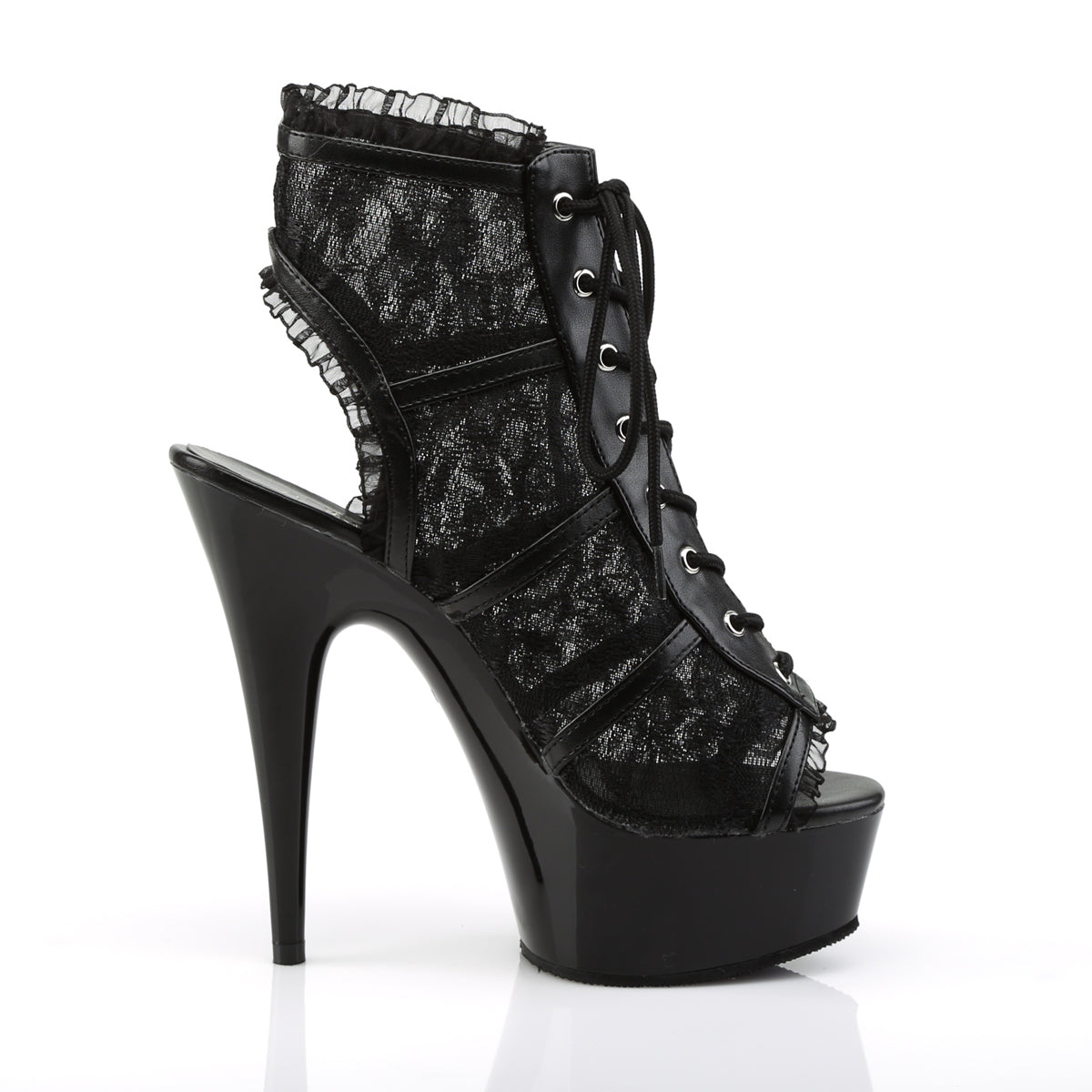 6" Heel, 1 3/4" PF Lace Up Open Toe Open Back Bootie (Pleaser DEL696LC/BM/M)