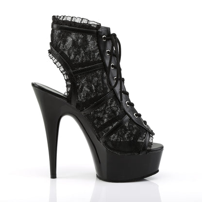 6" Heel, 1 3/4" PF Lace Up Open Toe Open Back Bootie (Pleaser DEL696LC/BM/M)