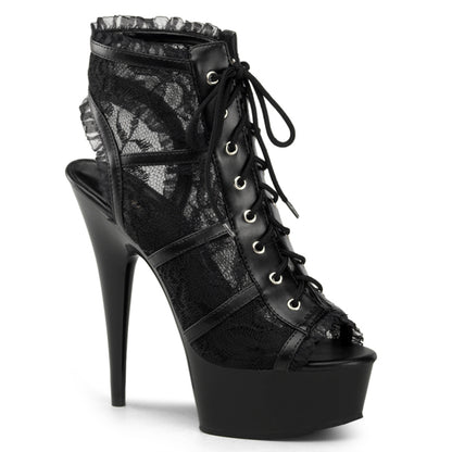 6" Heel, 1 3/4" PF Lace Up Open Toe Open Back Bootie (Pleaser DEL696LC/BM/M)