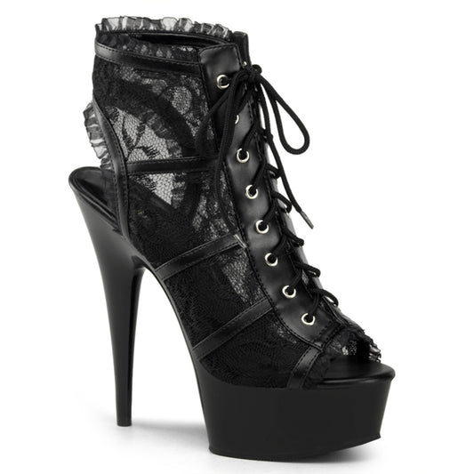 6" Heel, 1 3/4" PF Lace Up Open Toe Open Back Bootie (Pleaser DEL696LC/BM/M)
