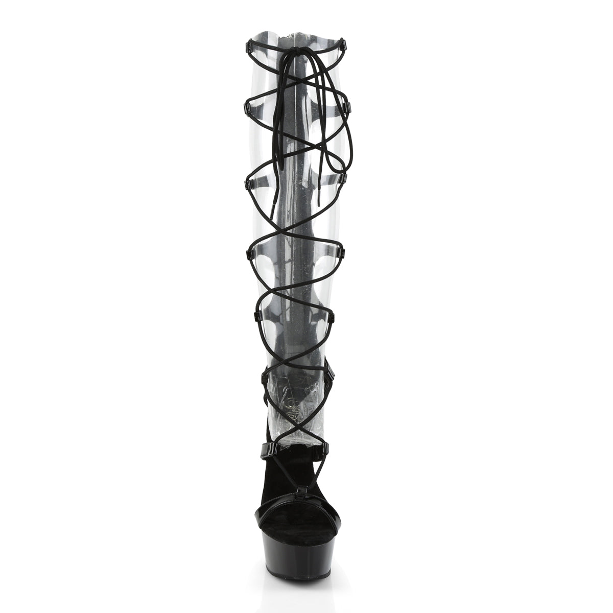 6" Heel Lace-Up P/F Sandal, Back Zip (Pleaser DEL698/B/M)