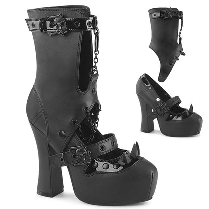 5" Heel 1 1/2" Concealed PF Maryjane Pump w/ Spat (Demonia DEMON13/BVL)
