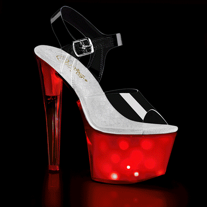 7" Heel, 2 3/4" PF LED Illuminated Ankle Strap Sandal (Pleaser DISCOLT708/C/WGLOW)
