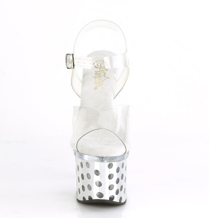 7" Heel, 3" PF LED Illuminated Ankle Strap Sandal (Pleaser DISCOLT708DOTS/C/SCH)
