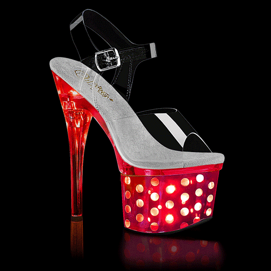 7" Heel, 3" PF LED Illuminated Ankle Strap Sandal (Pleaser DISCOLT708DOTS/C/SCH)