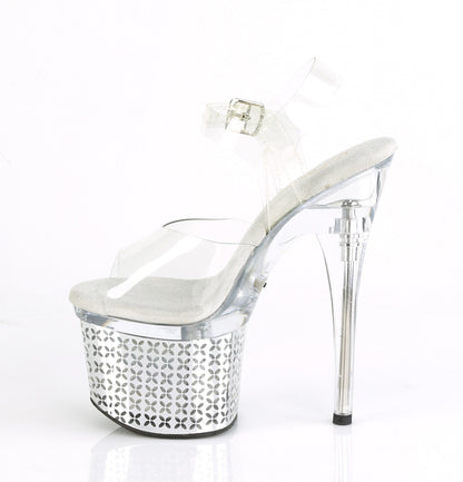 7" Heel, 3" PF LED Illuminated Ankle Strap Sandal (Pleaser DISCOLT708FLP/C/SCH)