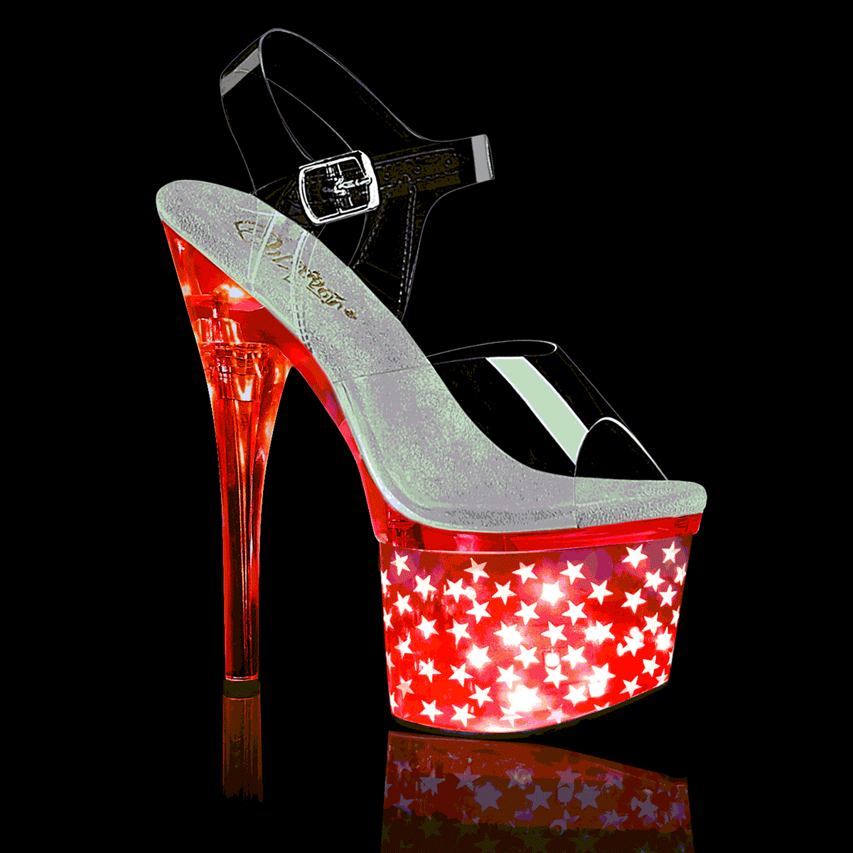 **7" Heel, 3" PF LED Illuminated Ankle Strap Sandal (Pleaser DISCOLT708STAR/C/SCH)