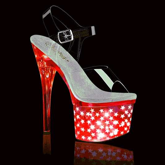 **7" Heel, 3" PF LED Illuminated Ankle Strap Sandal (Pleaser DISCOLT708STAR/C/SCH)