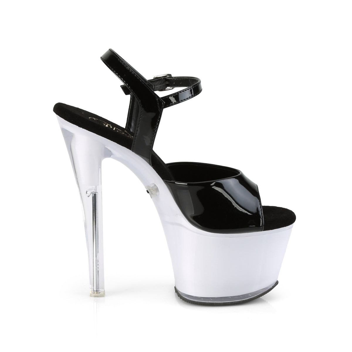 7" Heel, 2 3/4" PF LED Illuminated Ankle Strap Sandal (Pleaser DISCOLT709/B/WGLOW)