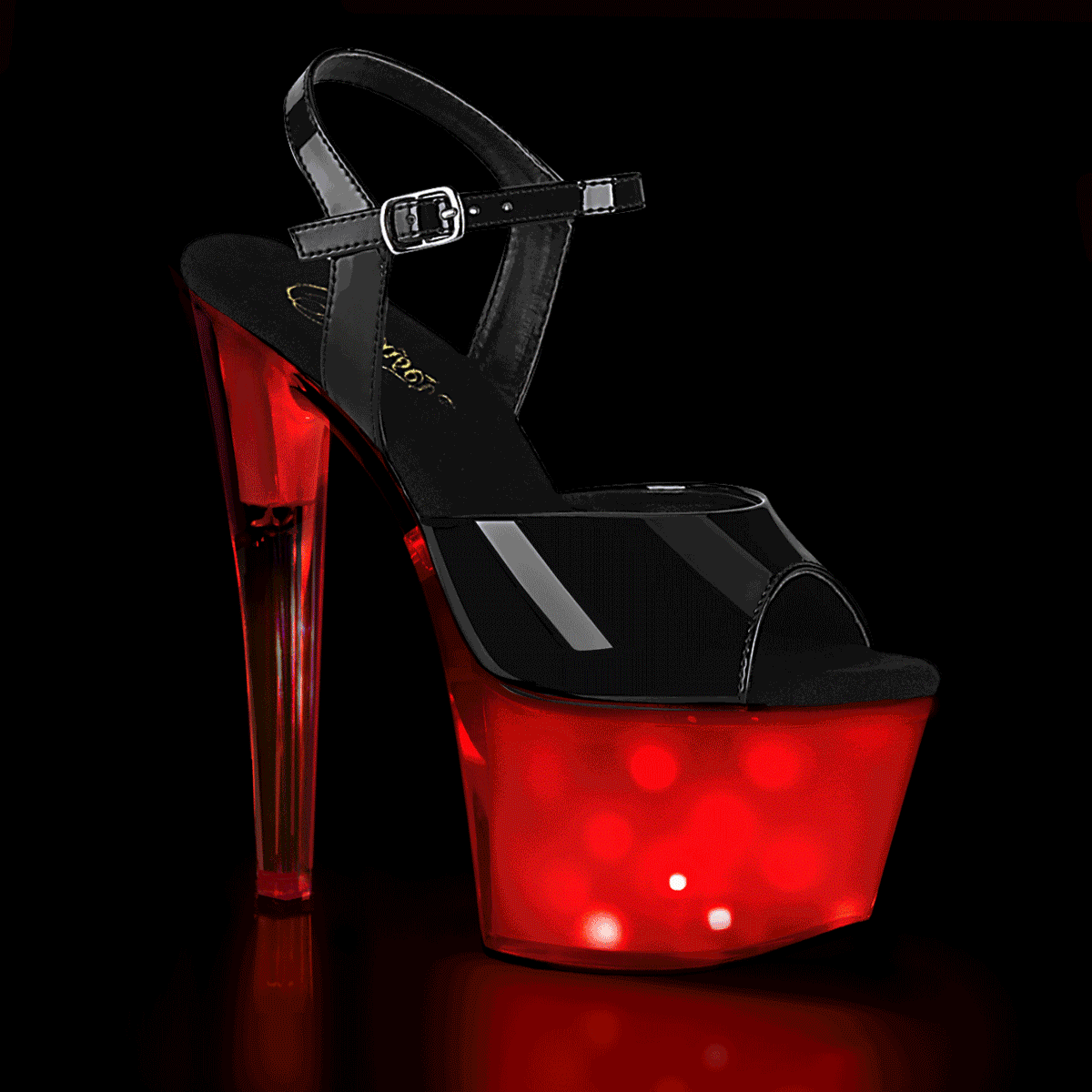 7" Heel, 2 3/4" PF LED Illuminated Ankle Strap Sandal (Pleaser DISCOLT709/B/WGLOW)