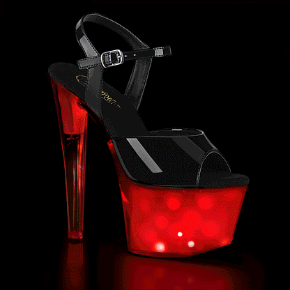 7" Heel, 2 3/4" PF LED Illuminated Ankle Strap Sandal (Pleaser DISCOLT709/B/WGLOW)