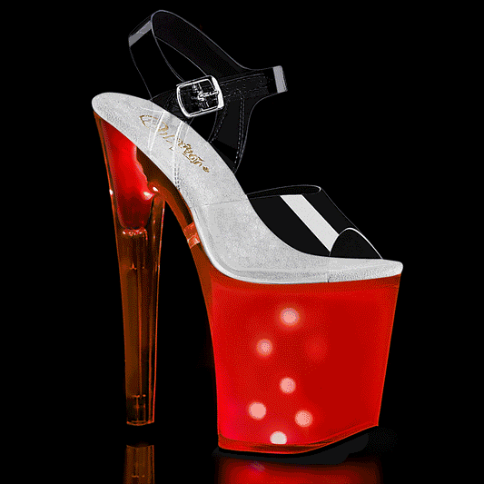 8" Heel, 4" PF LED Illuminated Ankle Strap Sandal (Pleaser DISCOLT808/C/WGLOW)