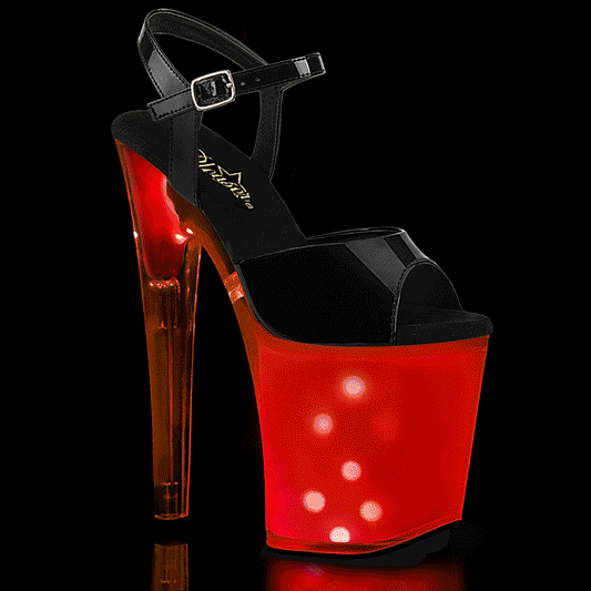 8" Heel, 4" PF LED Illuminated Ankle Strap Sandal (Pleaser DISCOLT809/B/WGLOW)