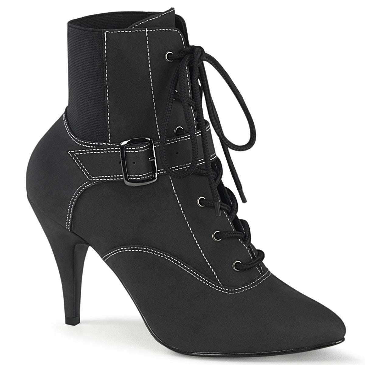 4" Heel Buckle Lace-Up Ankle Boot (Pleaser Pink Label DRE1022/BNBPU)