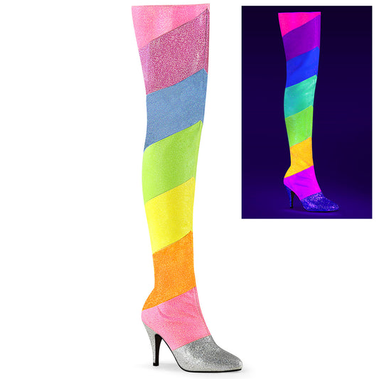 **4" Heel Thigh High Boot, Side Zip (Pleaser Pink Label DRE3012RBG/RBOWG)