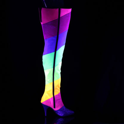 **4" Heel Thigh High Boot, Side Zip (Pleaser Pink Label DRE3012RBG/RBOWG)