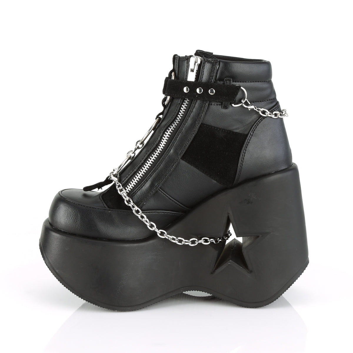 *5" Star Cutout PF Wedge Side Lace-Up Ankle Boot, Side Zip (Demonia DYN101/BPT-MRTPU)
