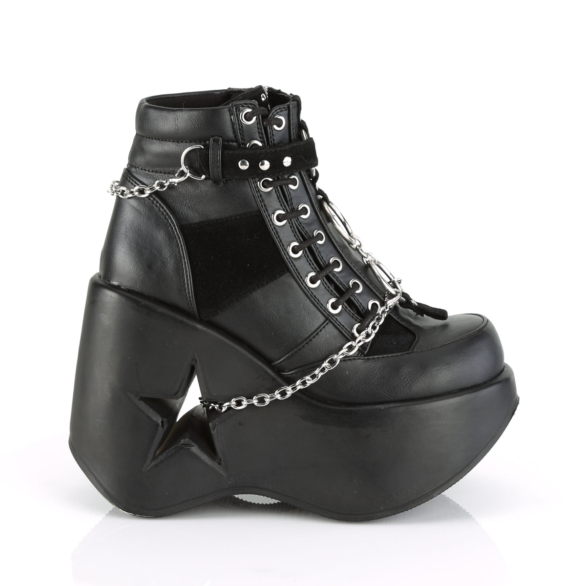 *5" Star Cutout PF Wedge Side Lace-Up Ankle Boot, Side Zip (Demonia DYN101/BPT-MRTPU)