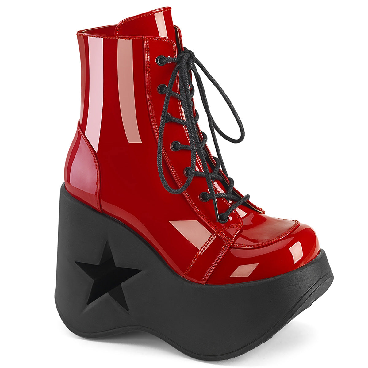 **5" Star Cutout PF Wedge Lace-Up Ankle Boot, Inside Zip (Demonia DYN106/B)