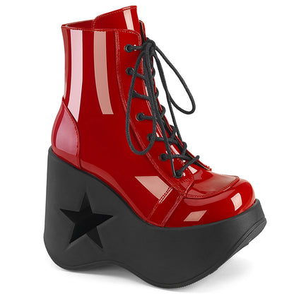 **5" Star Cutout PF Wedge Lace-Up Ankle Boot, Inside Zip (Demonia DYN106/B)