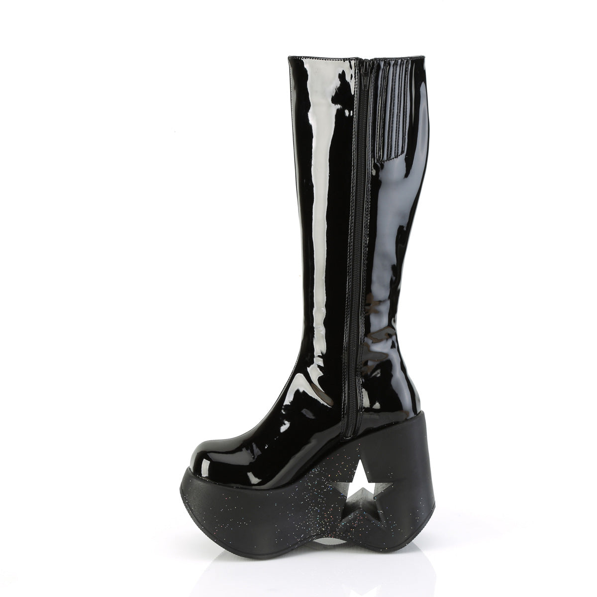 5" Star Cutout PF Wedge Knee High Boot, Inside Zip (Demonia DYN218/B-BMCG)