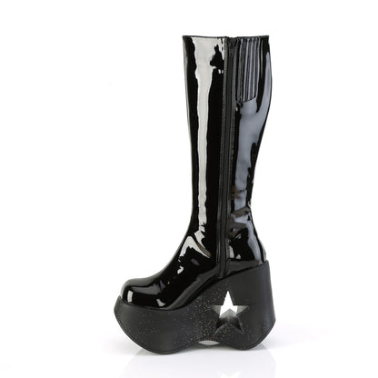 5" Star Cutout PF Wedge Knee High Boot, Inside Zip (Demonia DYN218/B-BMCG)