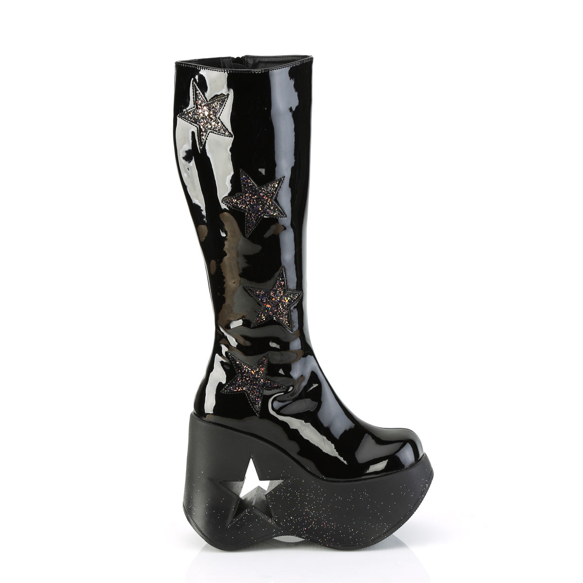 5" Star Cutout PF Wedge Knee High Boot, Inside Zip (Demonia DYN218/B-BMCG)