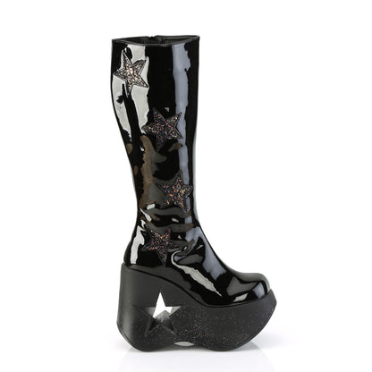 5" Star Cutout PF Wedge Knee High Boot, Inside Zip (Demonia DYN218/B-BMCG)