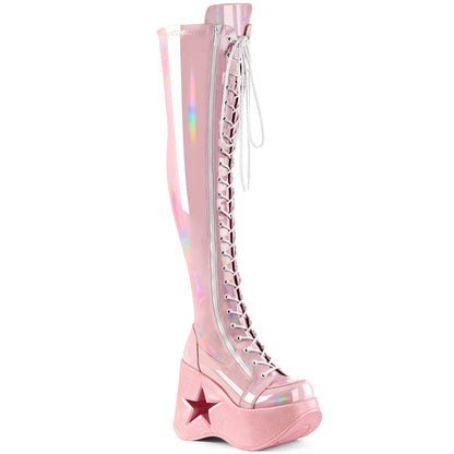 **5"Star Cutout PF Wedge LaceUp Thigh-High Boot,Outside Zip (Demonia DYN300/BPHG)