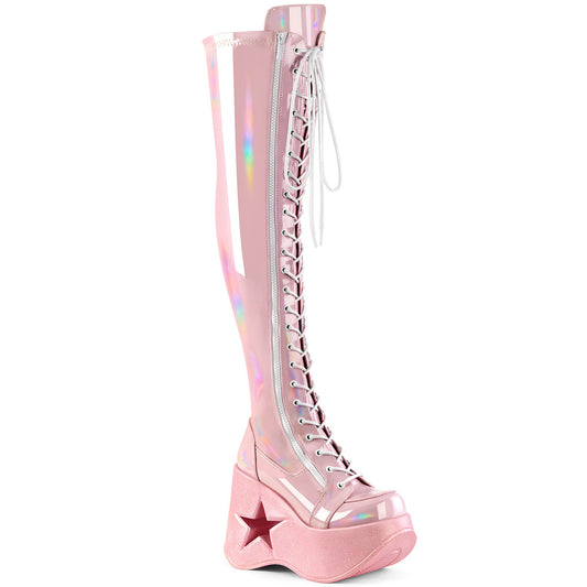 **5"Star Cutout PF Wedge LaceUp Thigh-High Boot,Outside Zip (Demonia DYN300/BPHG)