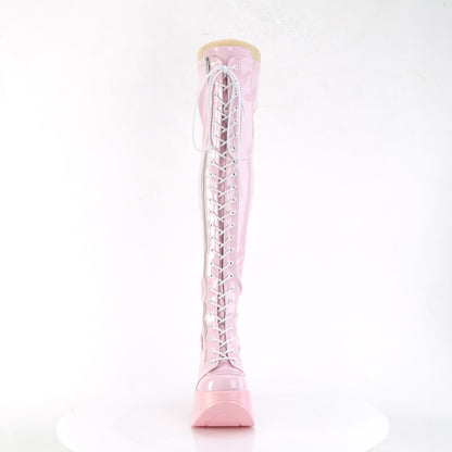 **5"Star Cutout PF Wedge LaceUp Thigh-High Boot,Outside Zip (Demonia DYN300/BPHG)