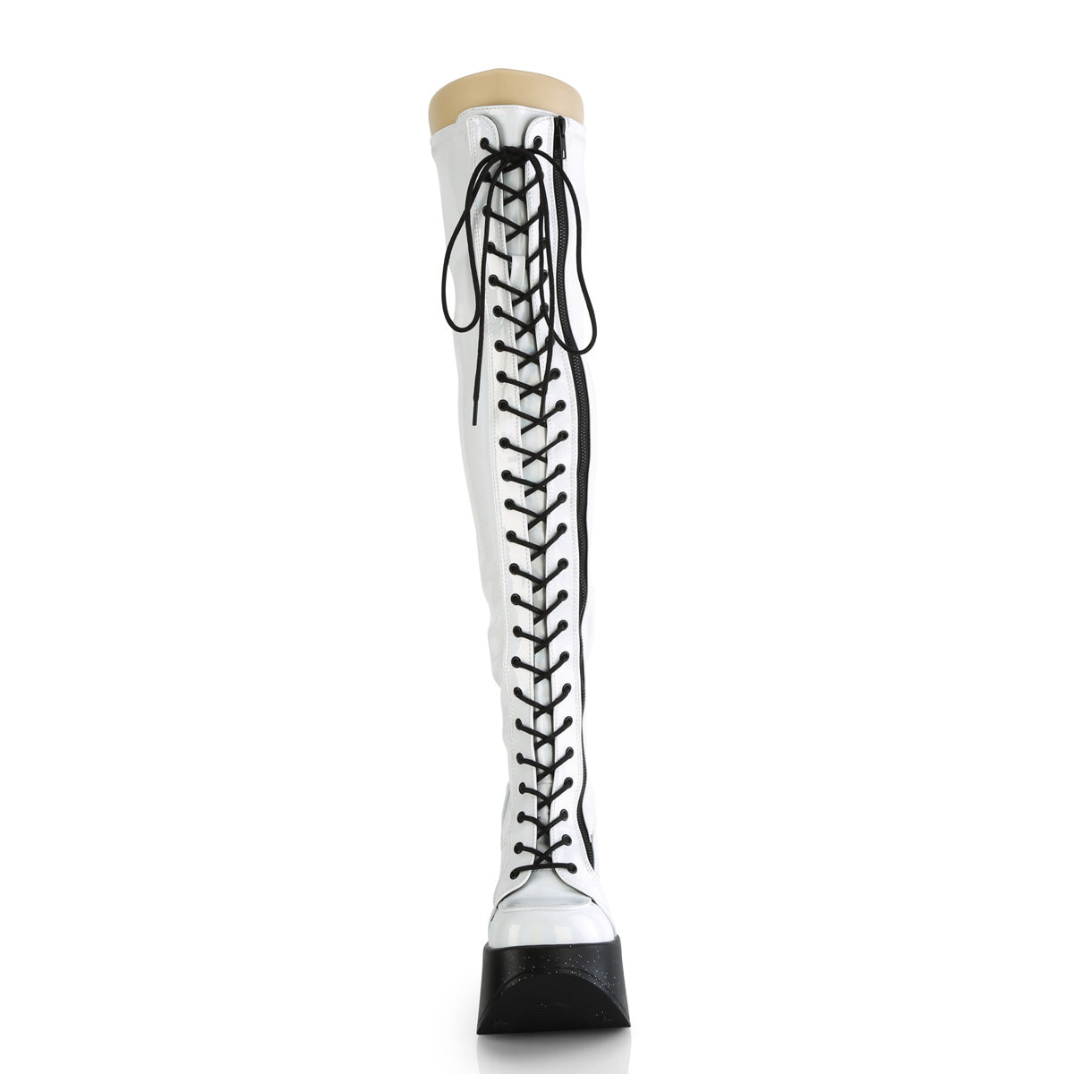 **5"Star Cutout PF Wedge LaceUp Thigh-High Boot,Outside Zip (Demonia DYN300/BPHG)