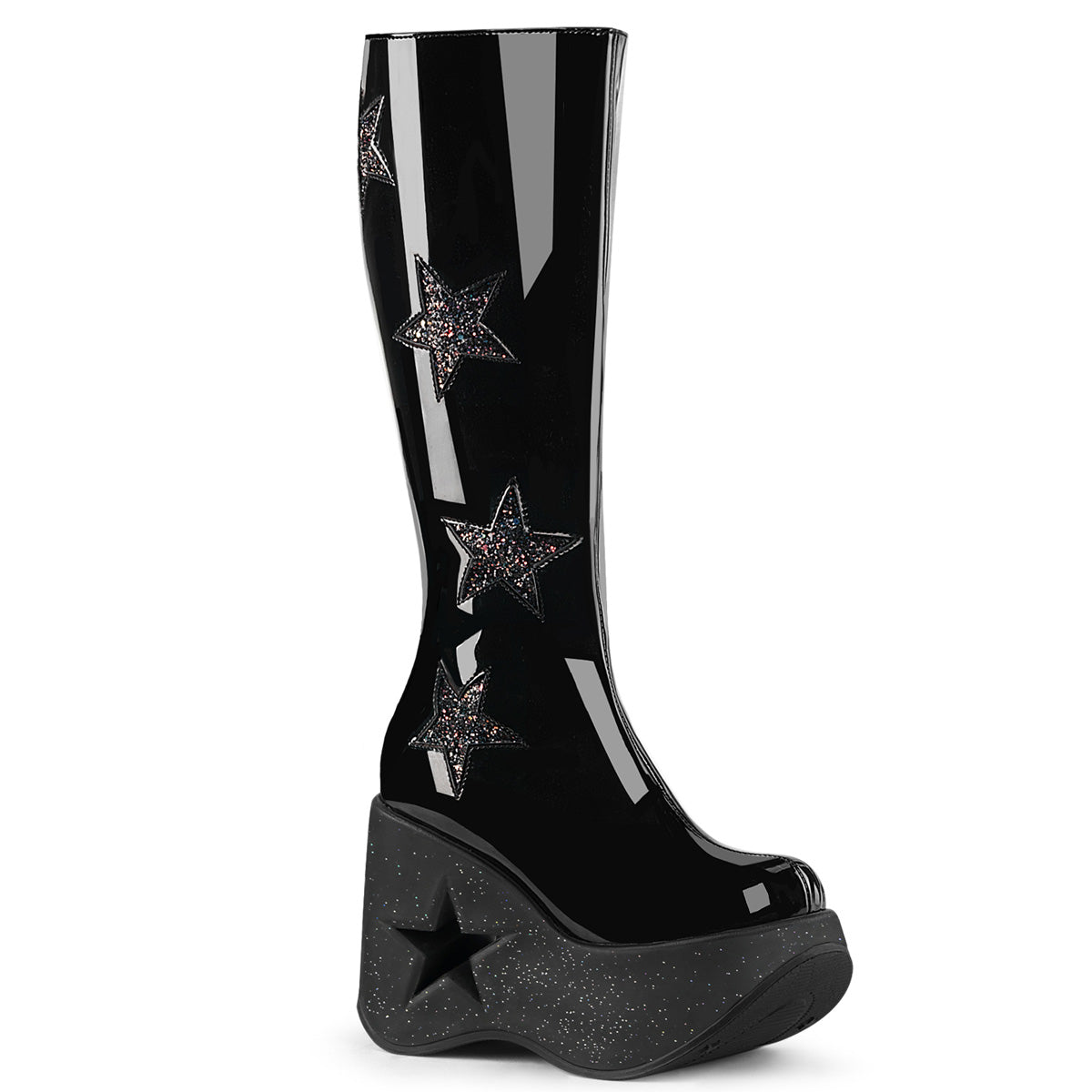 5" Star Cutout PF Wedge Knee High Boot, Inside Zip (Demonia DYN218/B-BMCG)