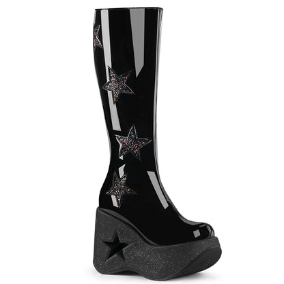 5" Star Cutout PF Wedge Knee High Boot, Inside Zip (Demonia DYN218/B-BMCG)