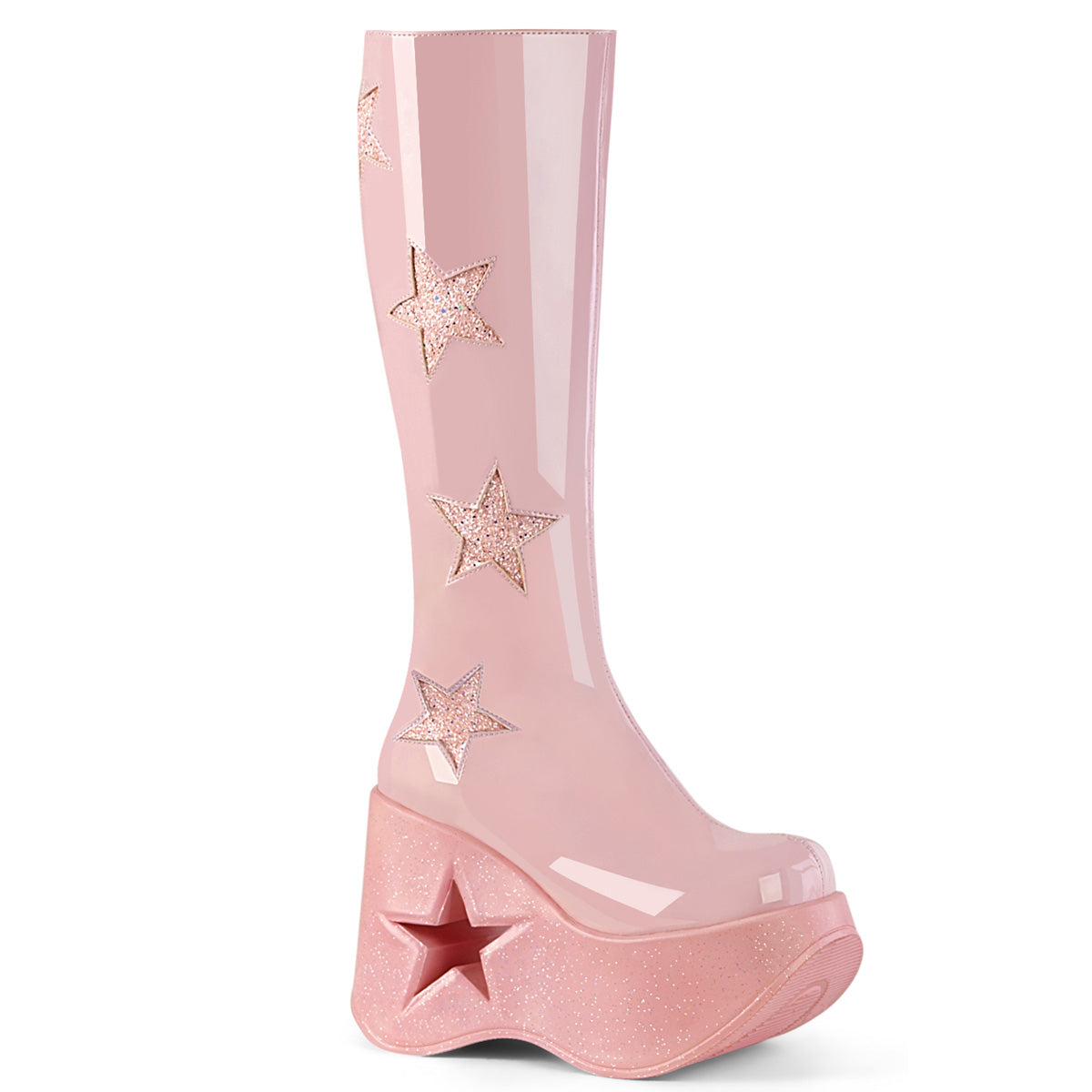 5" Star Cutout PF Wedge Knee High Boot, Inside Zip (Demonia DYN218/B-BMCG)