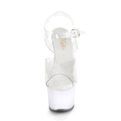 7" Heel, 2 3/4" PF LED Illuminated Ankle Strap Sandal (Pleaser ECHOLT708/C/WGLOW)