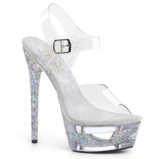 *6 1/2" Heel, 1 3/4" Cut Out PF Ankle Strap Sandal (Pleaser ECP608GT/C/SG-C)