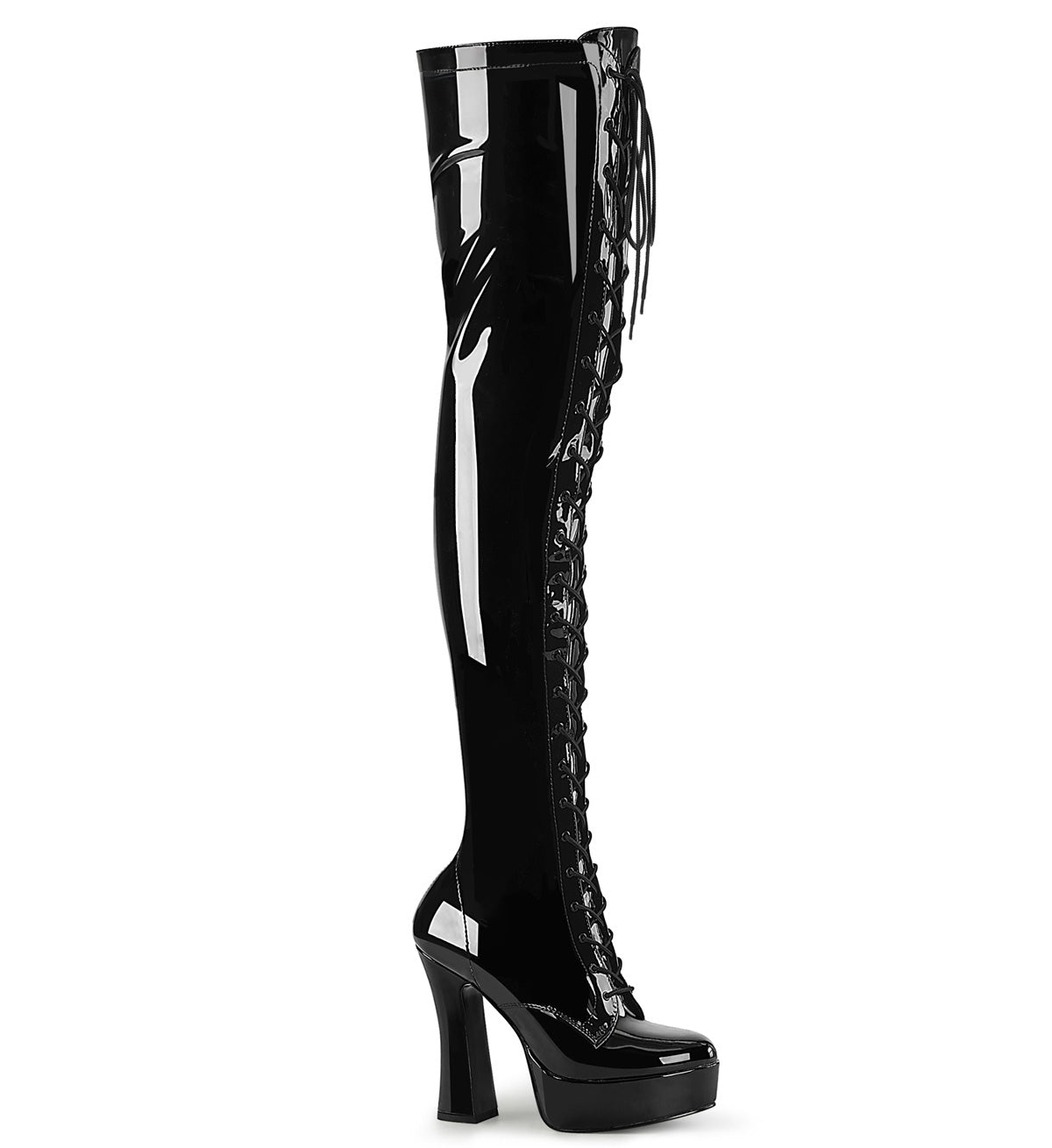 5" Heel, 1 1/2" PF Lace-Up Stretch Thigh Boot, Side Zip (Pleaser ELE3023/B)