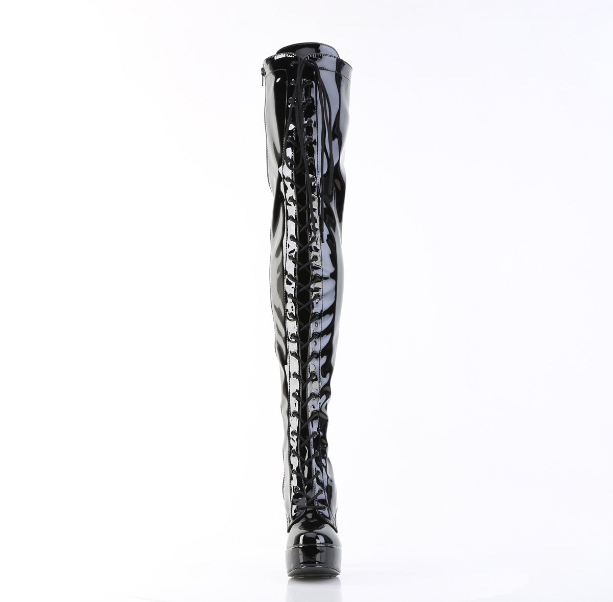 5" Heel, 1 1/2" PF Lace-Up Stretch Thigh Boot, Side Zip (Pleaser ELE3023/B)