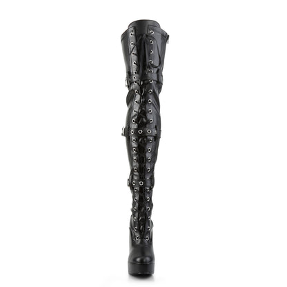 5" Stack Heel, 1 1/2" PF Front Lace-Up Thigh Boot (Pleaser ELE3028/B)