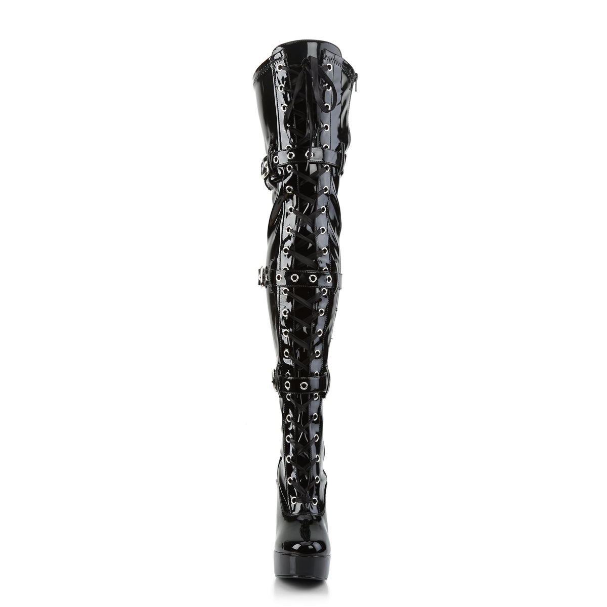 5" Stack Heel, 1 1/2" PF Front Lace-Up Thigh Boot (Pleaser ELE3028/B)