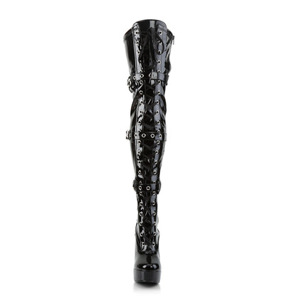 5" Stack Heel, 1 1/2" PF Front Lace-Up Thigh Boot (Pleaser ELE3028/B)
