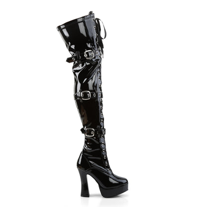 5" Stack Heel, 1 1/2" PF Front Lace-Up Thigh Boot (Pleaser ELE3028/B)