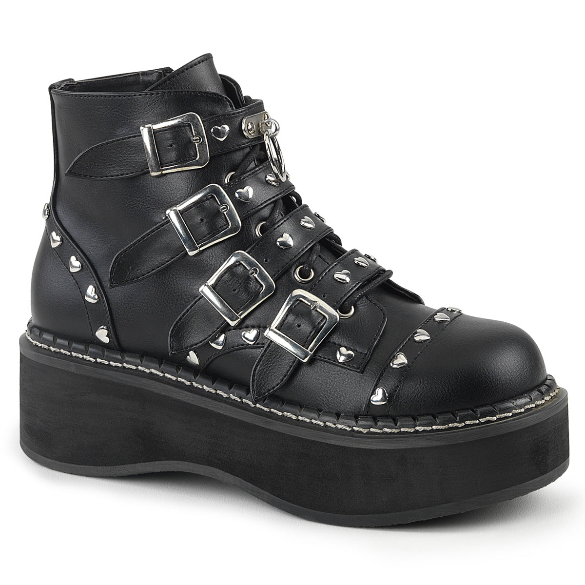 2" PF Lace-Up Front/Buckle Strap Ankle Boot, Side Zip (Demonia EMI315/BVL)
