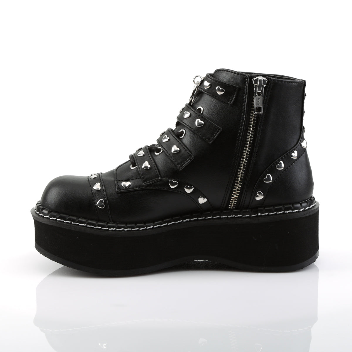 2" PF Lace-Up Front/Buckle Strap Ankle Boot, Side Zip (Demonia EMI315/BVL)