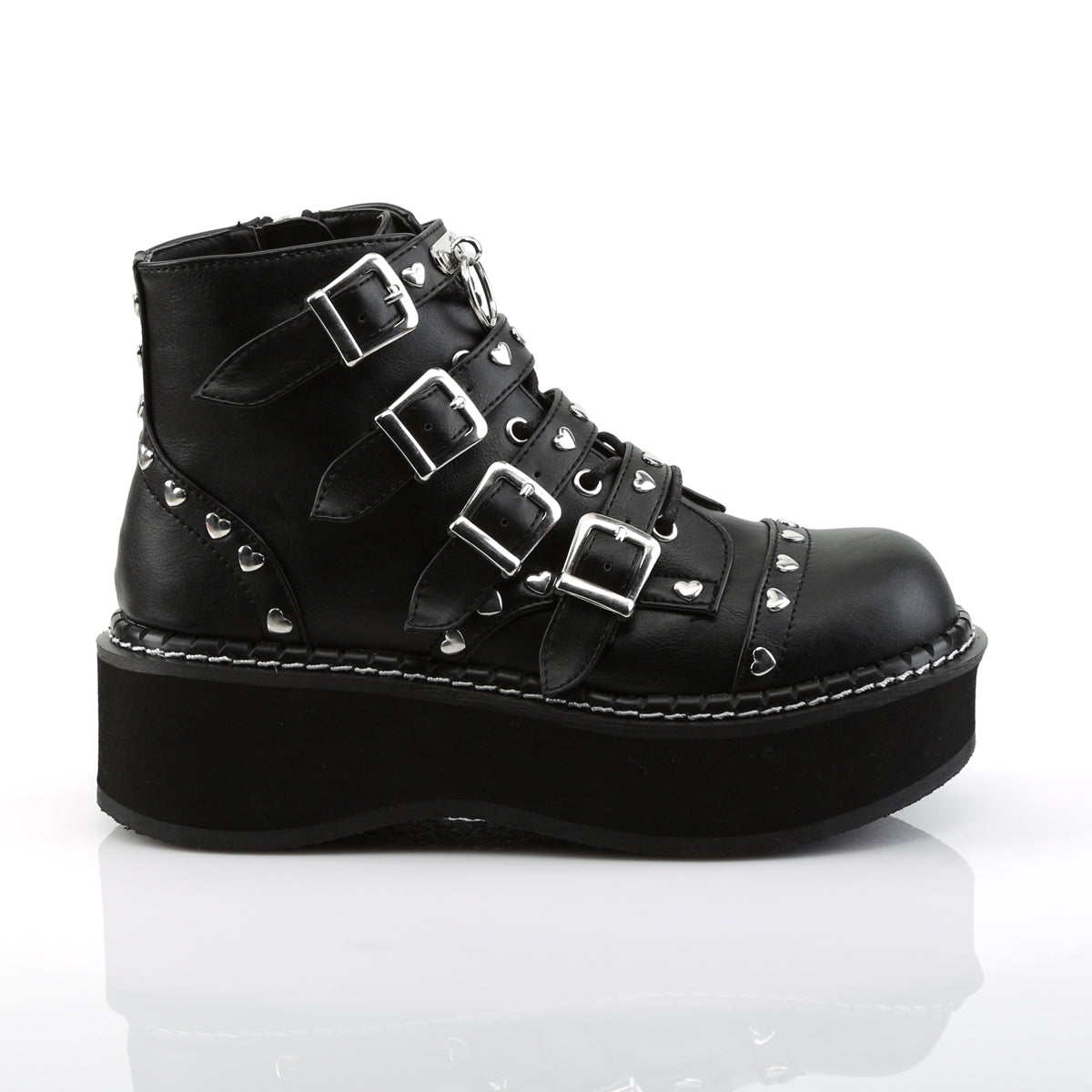 2" PF Lace-Up Front/Buckle Strap Ankle Boot, Side Zip (Demonia EMI315/BVL)