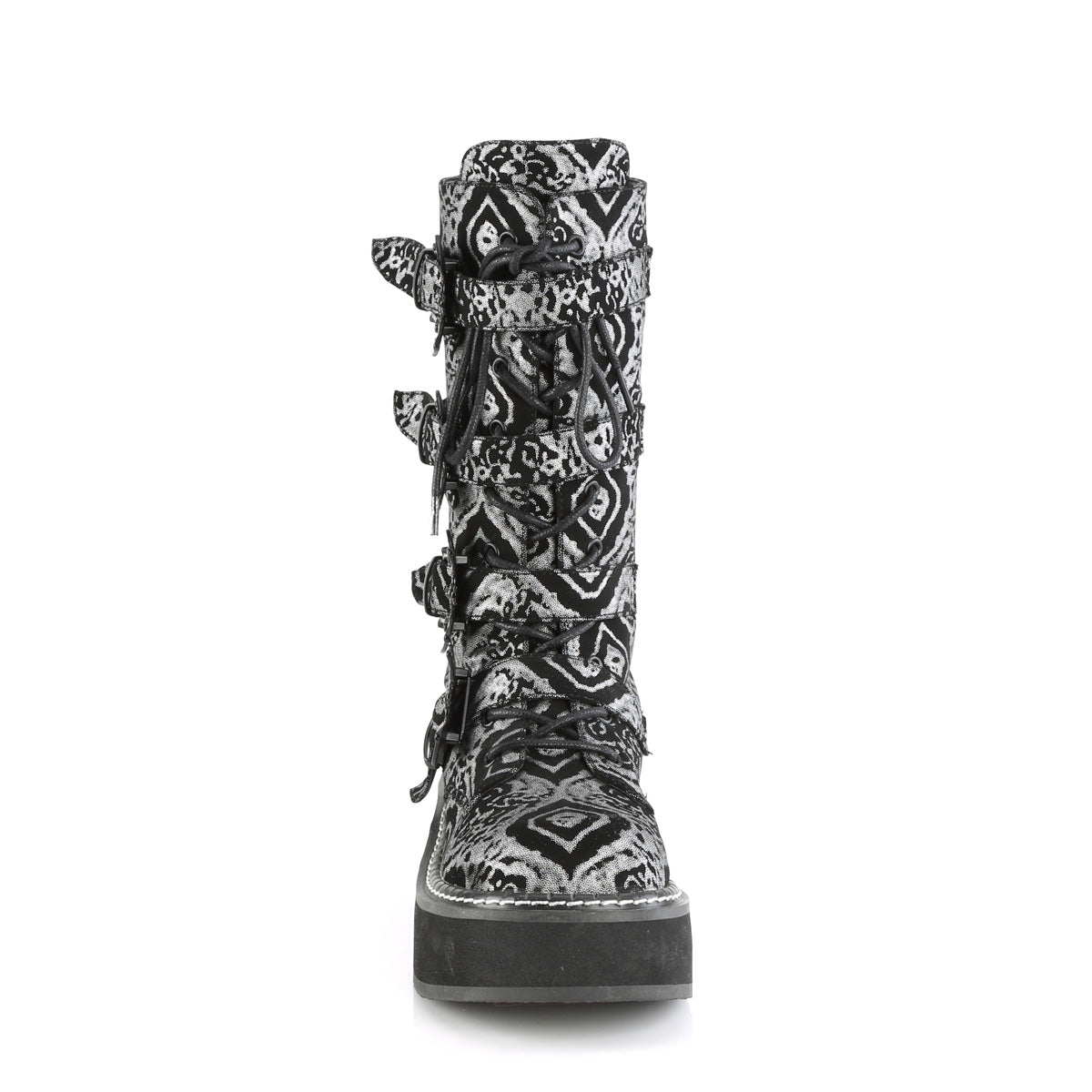 **2" PF Lace_up Mid-Calf Boot w/ 4 Buckle Straps, Back Zip (Demonia EMI322/B-SNBVL)