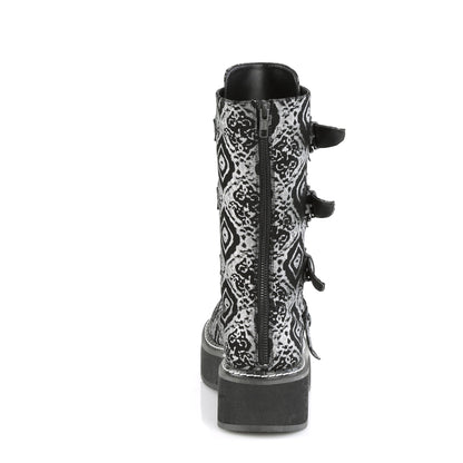**2" PF Lace_up Mid-Calf Boot w/ 4 Buckle Straps, Back Zip (Demonia EMI322/B-SNBVL)